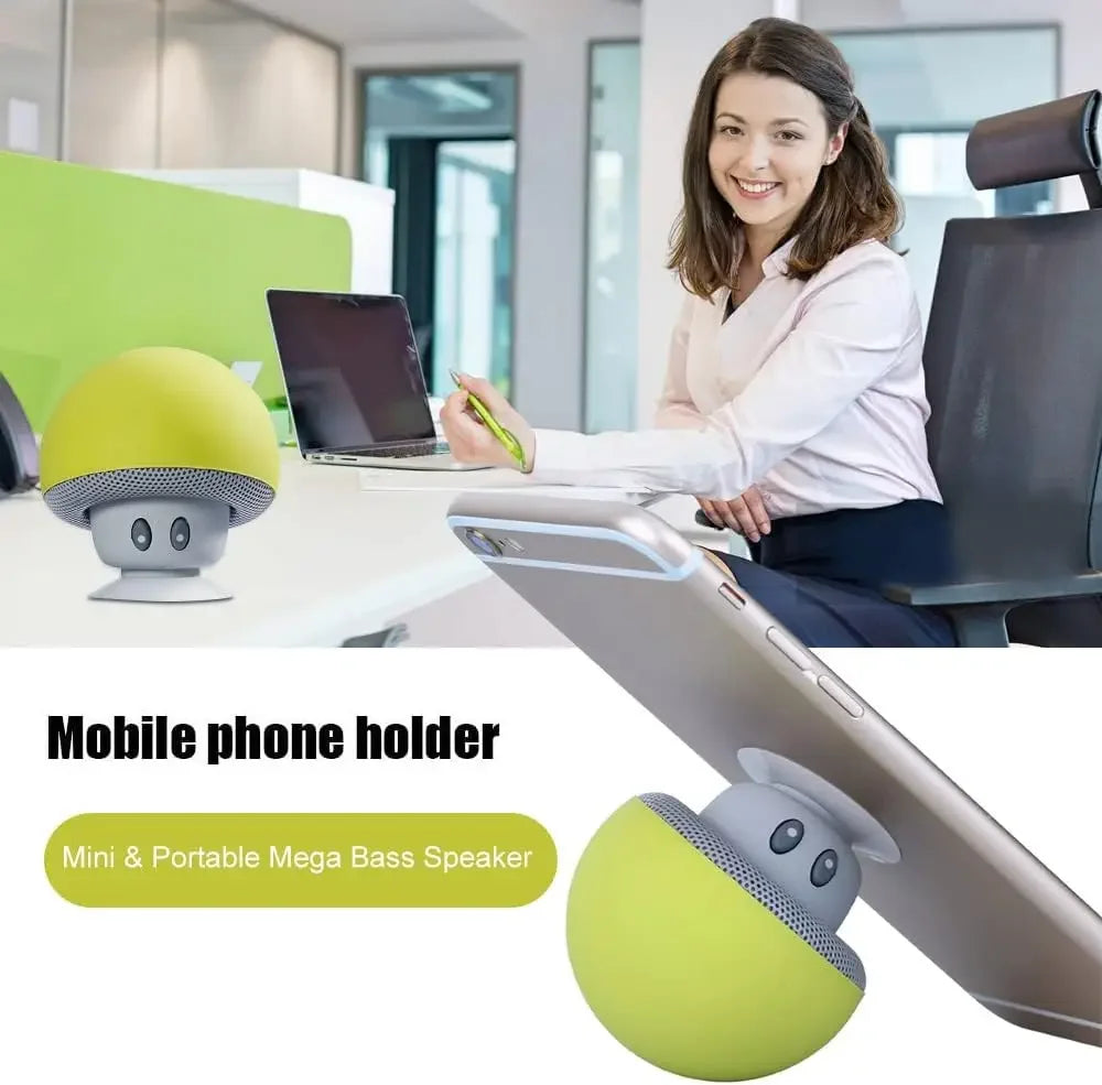 Mini Speaker,Portable Mushroom Subwoofer Speaker,with Bottom Suction Cup and Builtin Microphone for HandsFree Calling