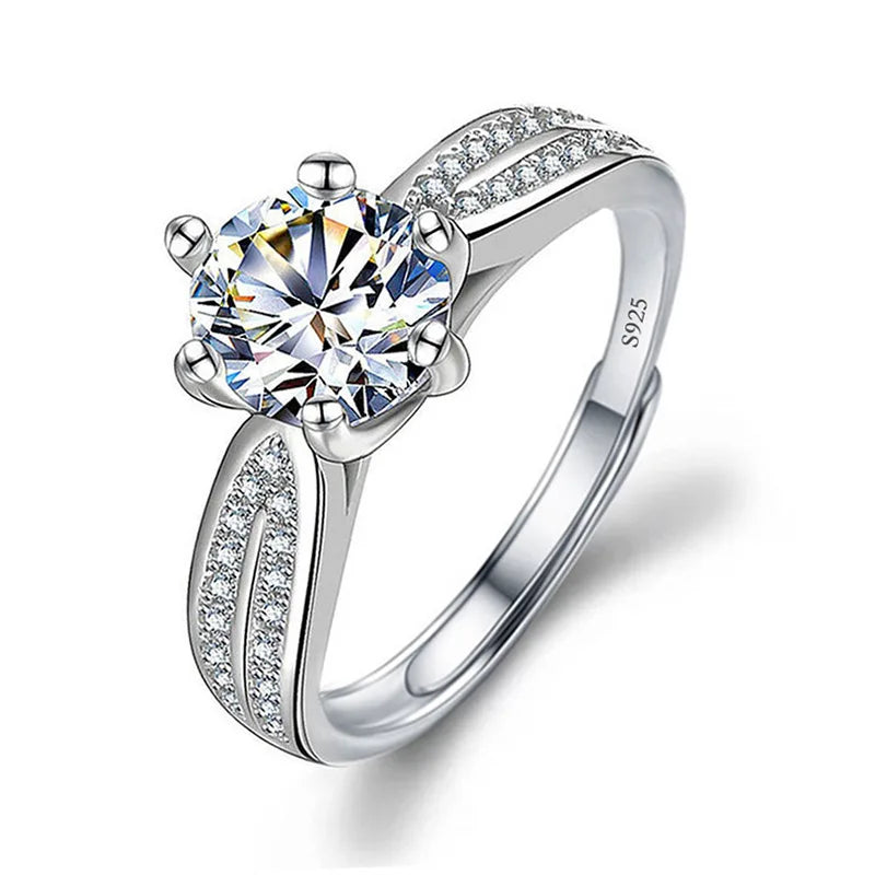 Never Fade Luxury Classic 18K White Gold Color Ring Solitaire 2 Carat Zirconia Diamant Wedding Band Women Jewelry Accessories