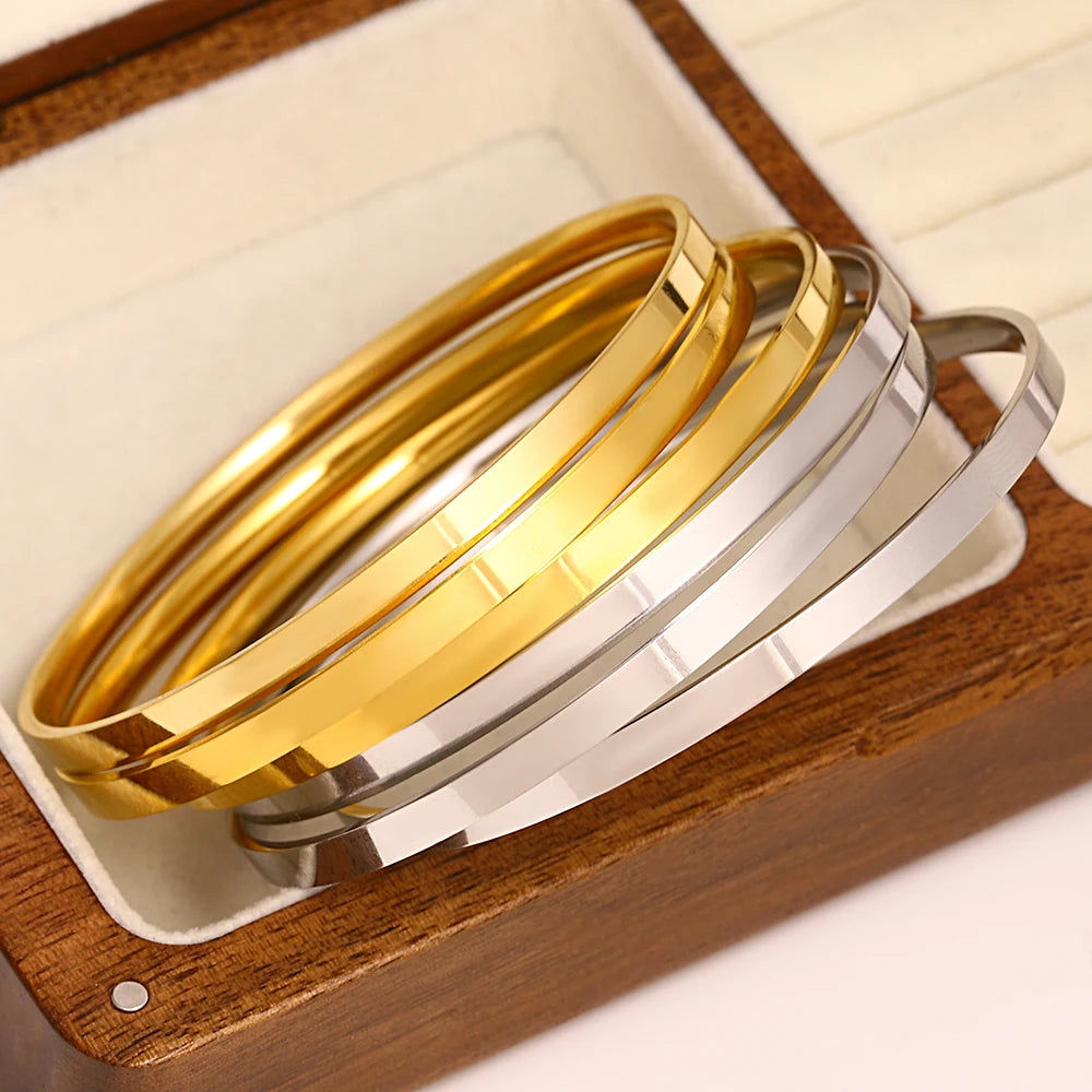 3Pcs/set Glossy Bangle Bracelet Stainless Steel Plain Hoop Bracelet for Women Jewelry Minimalist Style Cuff Waterproof Jewelry