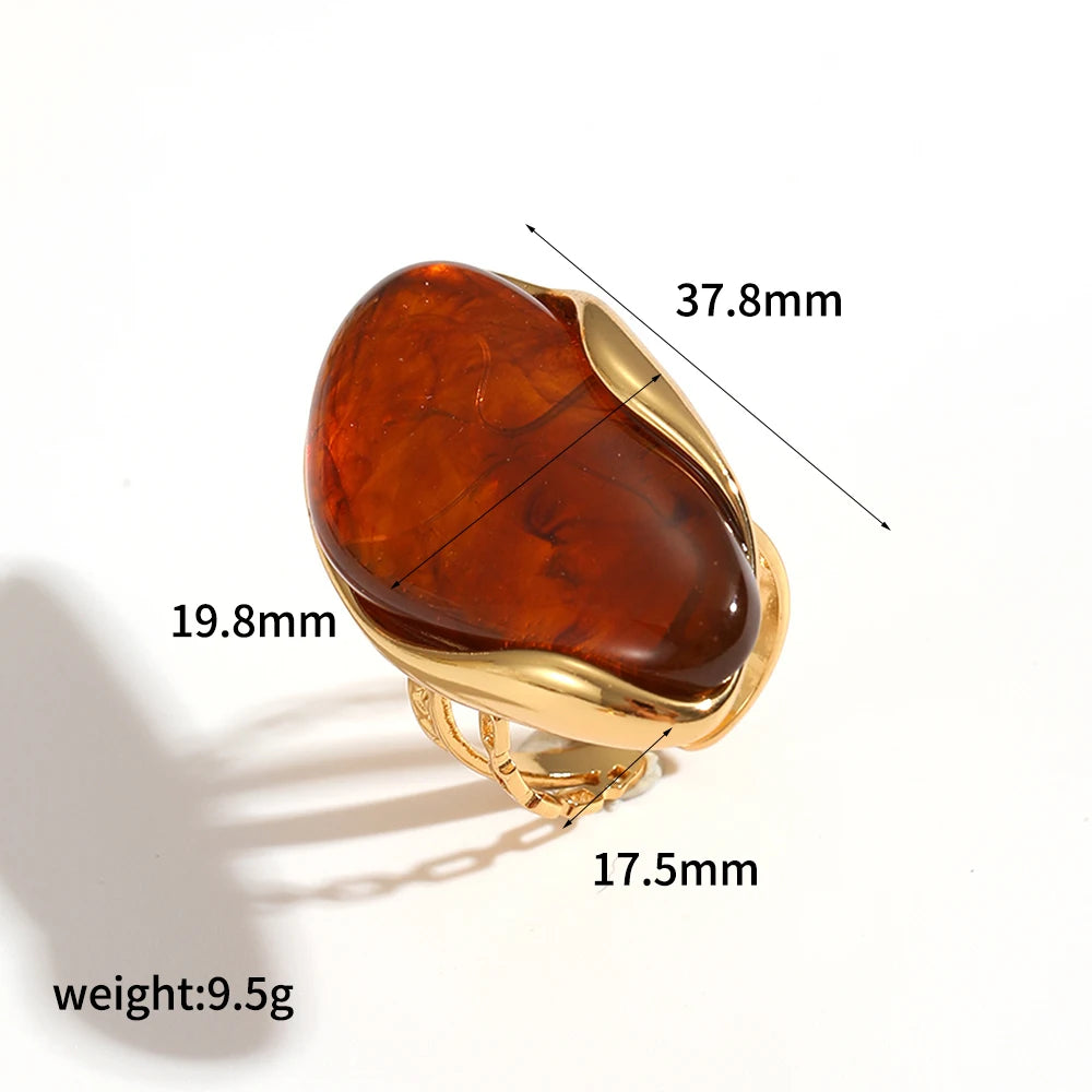TDJewelry Stainless Steel Color Resin Geometric Shape Rings 18K Gold Plated Fashion Daily Jewelry Ring for Women