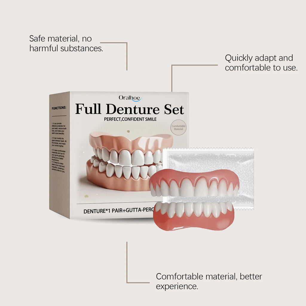 Adult Adjustable Dentures Teeth Set Decorate Gaps Orthodontic Portable Fake Tooth Repairing Upper Lower Veneers Soft Denture Kit