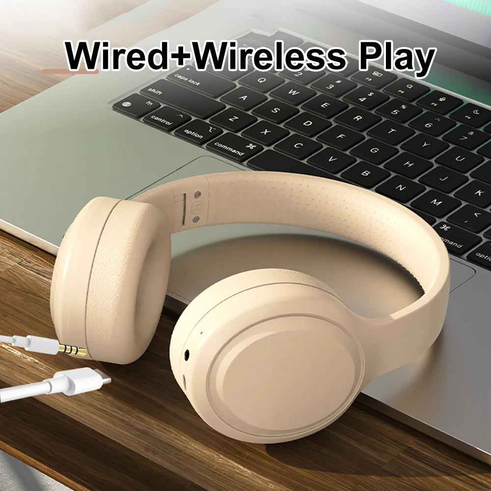 Wireless Headphones 3.5mm Wired Earphones Over Ear Bluetooth Headsets Foldable HiFi Stereo Noise Canceling Gaming Earbuds