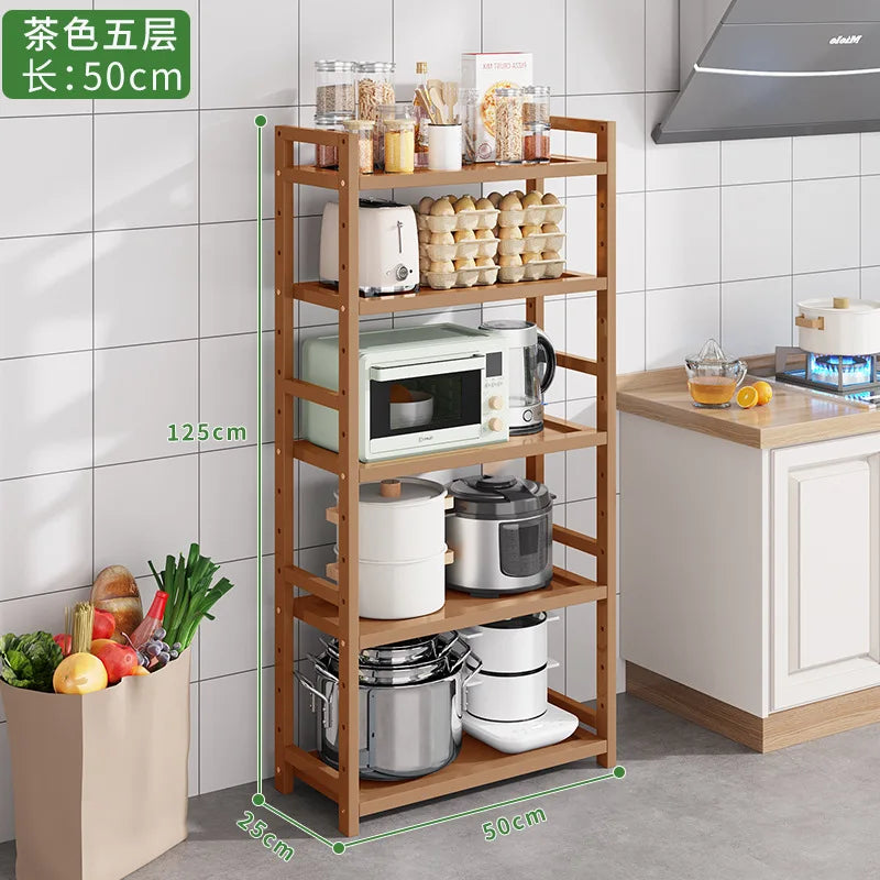 Kitchen Storage Ra Countertop Cabinet Multi-layer Partition elf Spice Microwave Pot Storage Organizer Bamboo Material