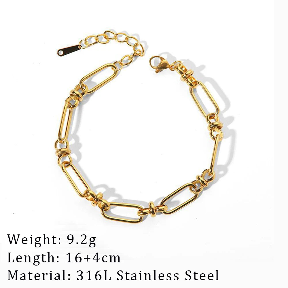 2024 New Wide Chunky Twist Bracelets For Women Gold Color Stainless Steel Link Cubic Chain Bangle Gift