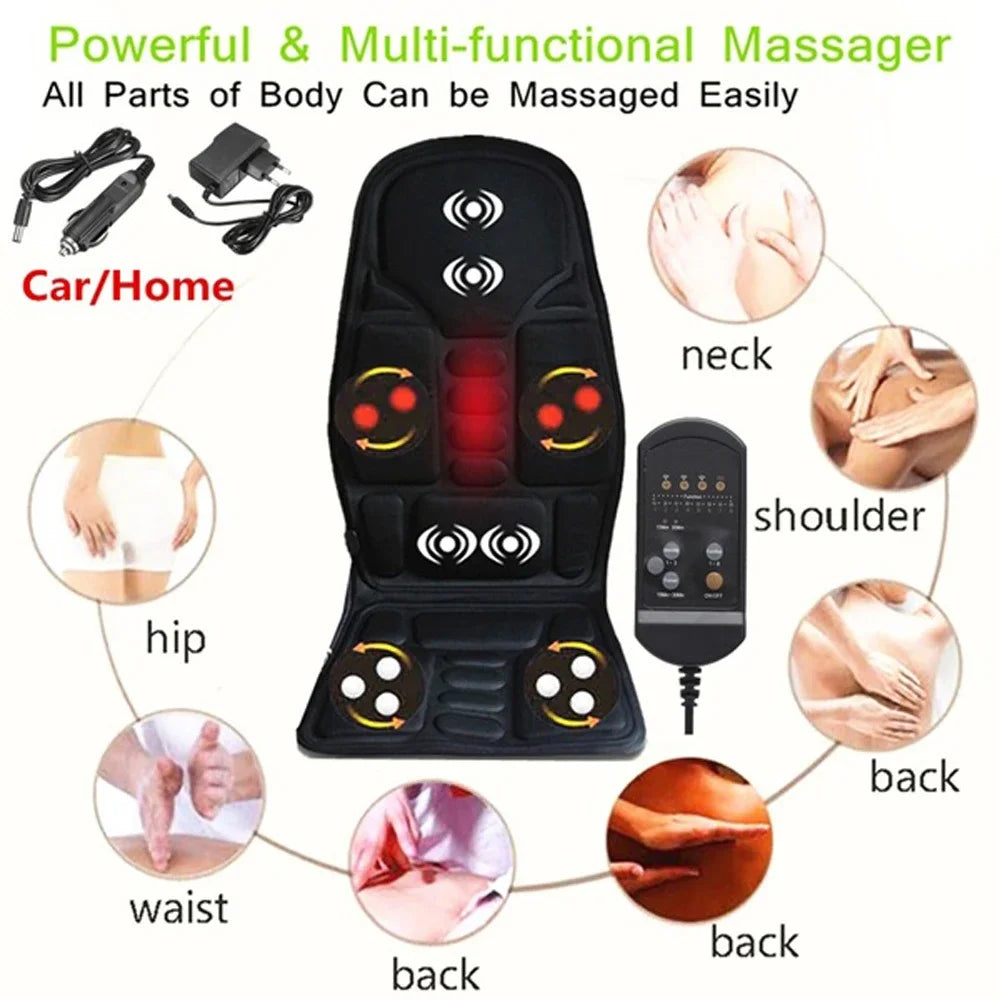 NEW Car Chair Body Massage Heat Mat Car Seat Cover Cushion Neck Pain Lumbar Support Pad Back Massager With Remote Controls