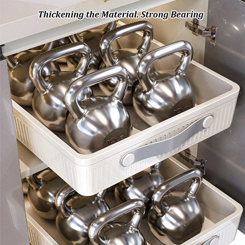 Kitchen Sliding Drawer with Slide Rail Cabinet Clothes Spice Dish Bowl Storage Rack Pull Out Cabinet Organizer Tray With Handle