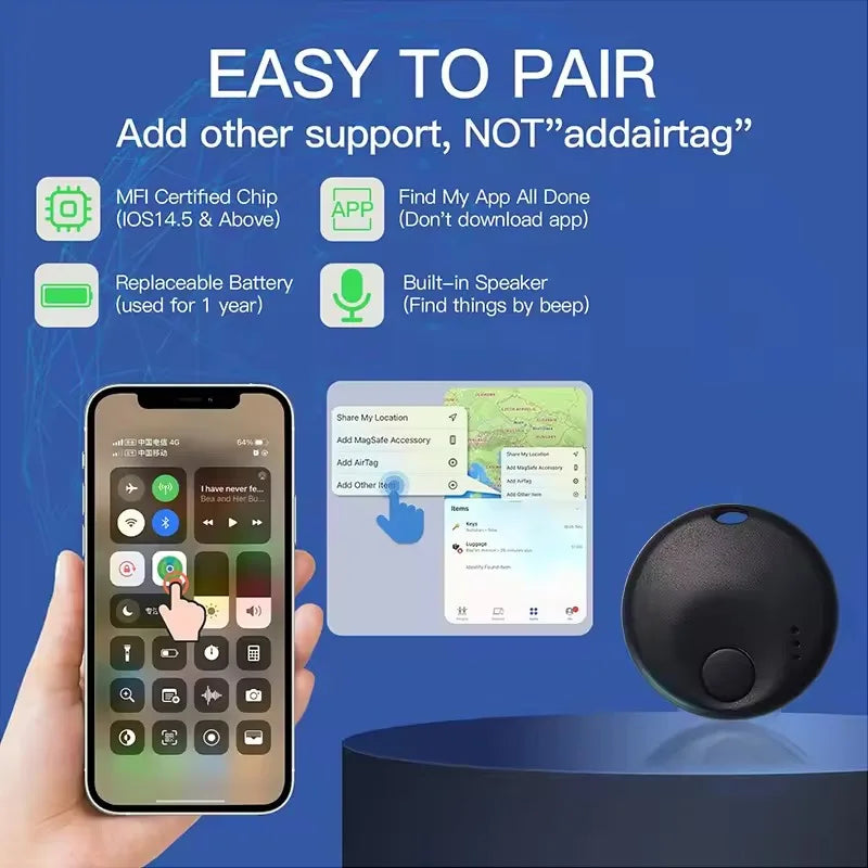 New Mini Smart Tag Bluetooth Tracker Works With Apple Find My iOS Only For Key Luggage Backpack Item Locator Device