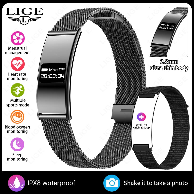 LIGE New Smart Bracelet Ultra-thin Heart Rate Blood Oxygen Sleep Monitoring Waterproof Smart Watch Sports Women Men Smart Band