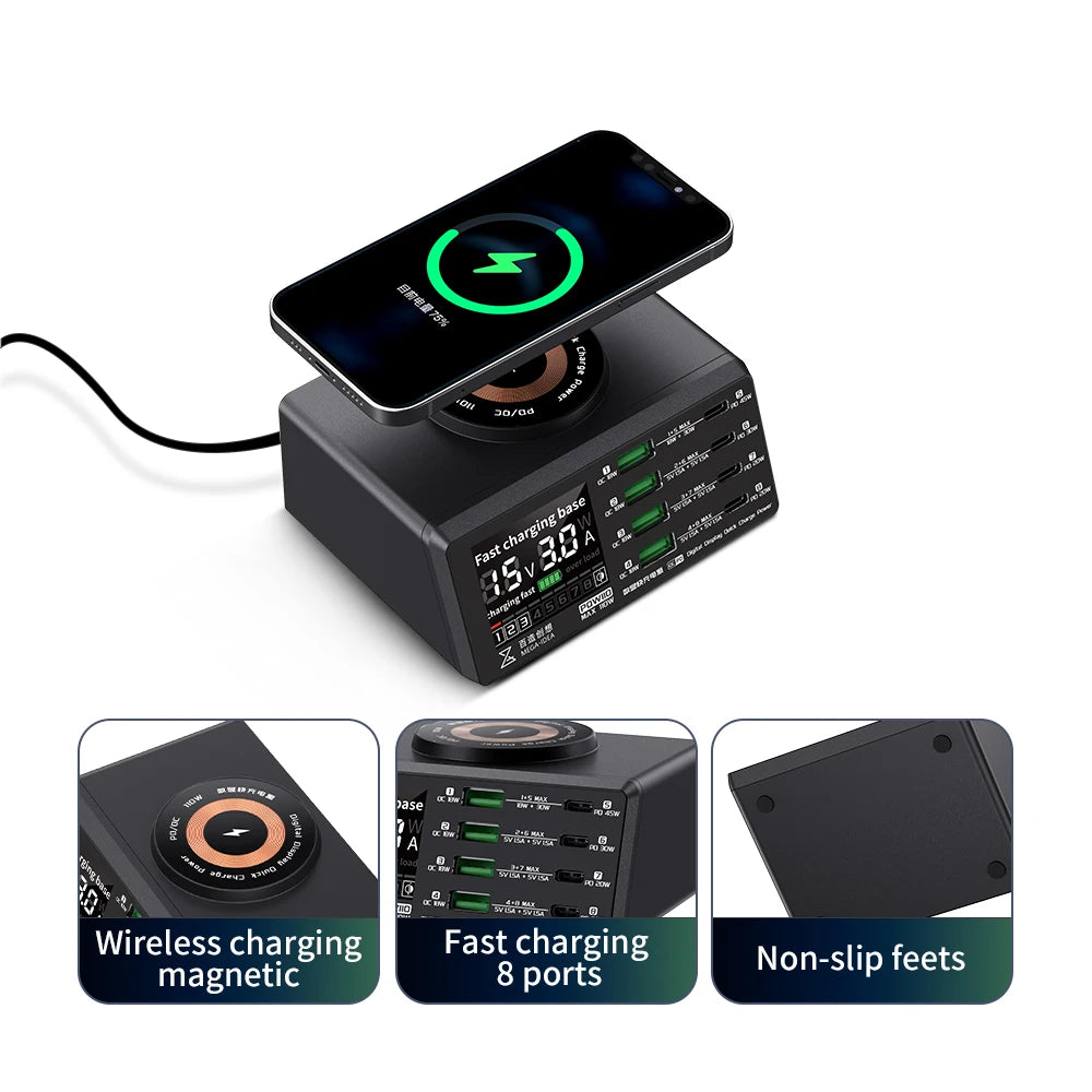 MEGA-IDEA Super Fast Charger PQW110 B640 PQ687 With QC3.0 PD USB Wireless Charging Port 110W 87W 40W For Mobile Phone Ipad