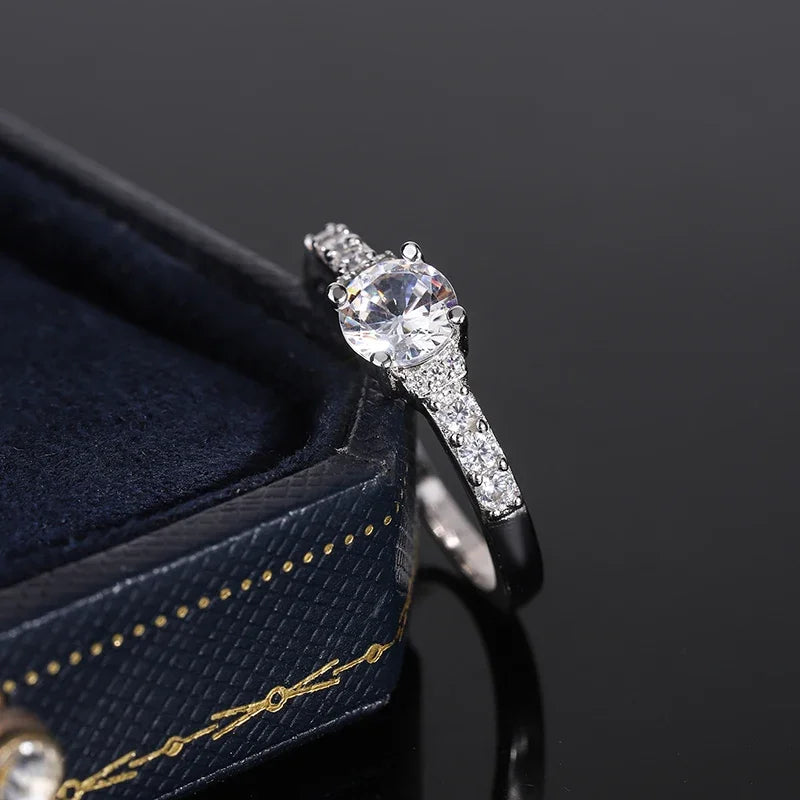 925 Silver Plated Ring for Women Classic Shiny Zircon Ring Fashion Silver Jewelry Anniversary Gift Engagement Ring