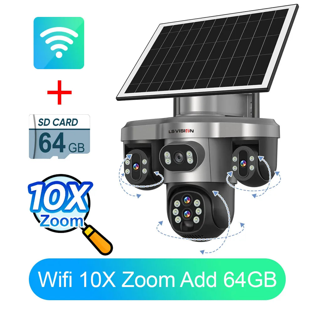LS VISION 10X Optical Zoom Three Screens Outdoor Surveillance Camera 4g Security Wifi 3 PTZ LENS Cctv Automatic Tracking V380
