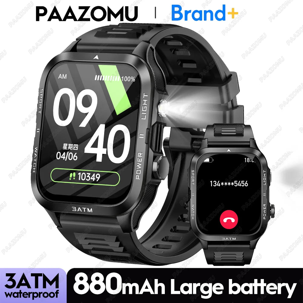 New Smartwatch 880MAH Ultra Battery 3ATM Waterproof 1.96''HD Screen Bluetooth Call Health Monitor Flashlight Sports Smart Watch