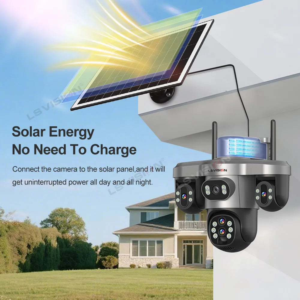 LS VISION 20MP 4G Solar Camera 10X Optical Zoom Four Lens Three Screen Outdoor WiFi Surveillance Cameras Auto Tracking V380 Pro