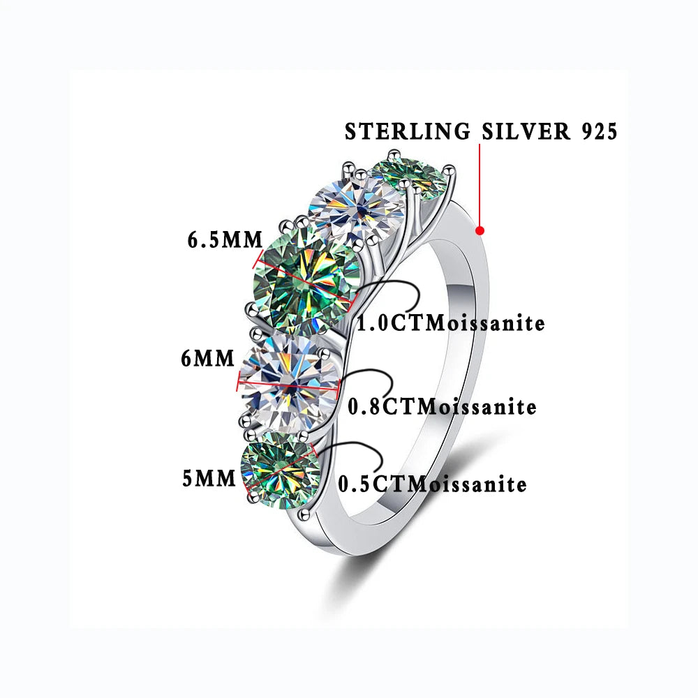 JOIAS HOME 18k Plated 3.6CT All moissanite Rings for Women 5 Stones Sparkling Diamond Wedding Band S925 Sterling Silver Jewelry