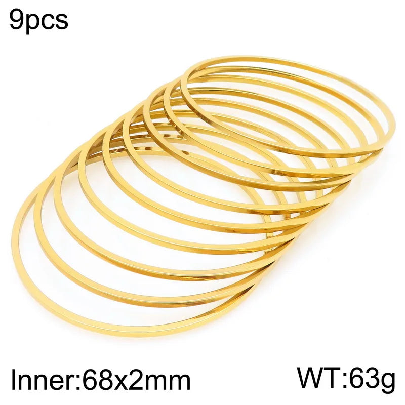 New 2mm Stainless Steel Bangles For Women Indian Multiple Layer Round Women Bracelet Gold Color Wedding Engagement Jewelry Gifts