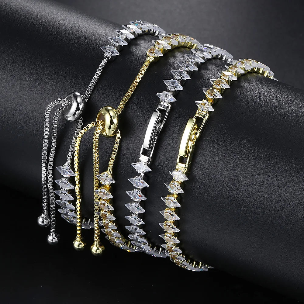 Luxury Dainty Tennis Bracelet for Women Silver Color Sparkling Cubic Zircon Stackable Hand Chain Crystal Wedding Jewelry H085