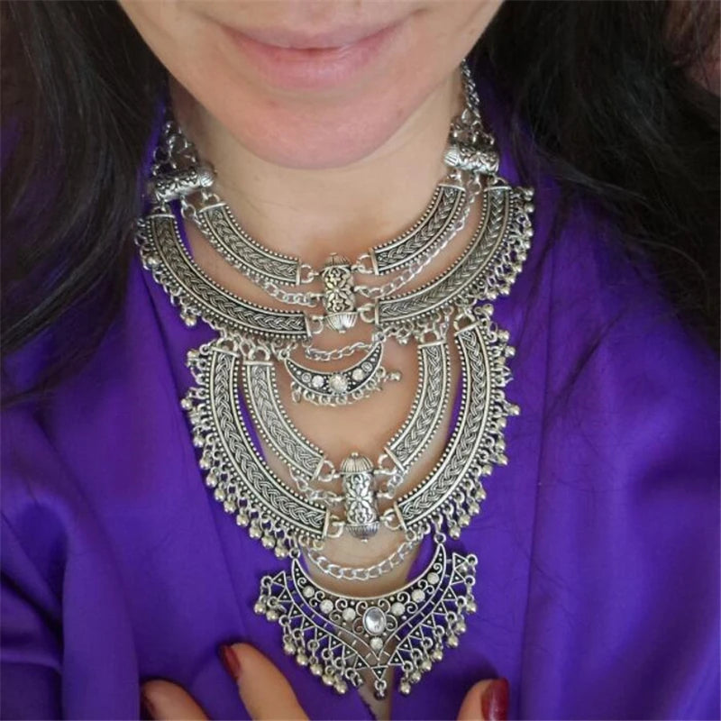 2025 New Fashion Vintage Indian Statement Necklace Women Jewelry Maxi Long Big Chunky Boho Ethnic Large Collar Choker Necklace
