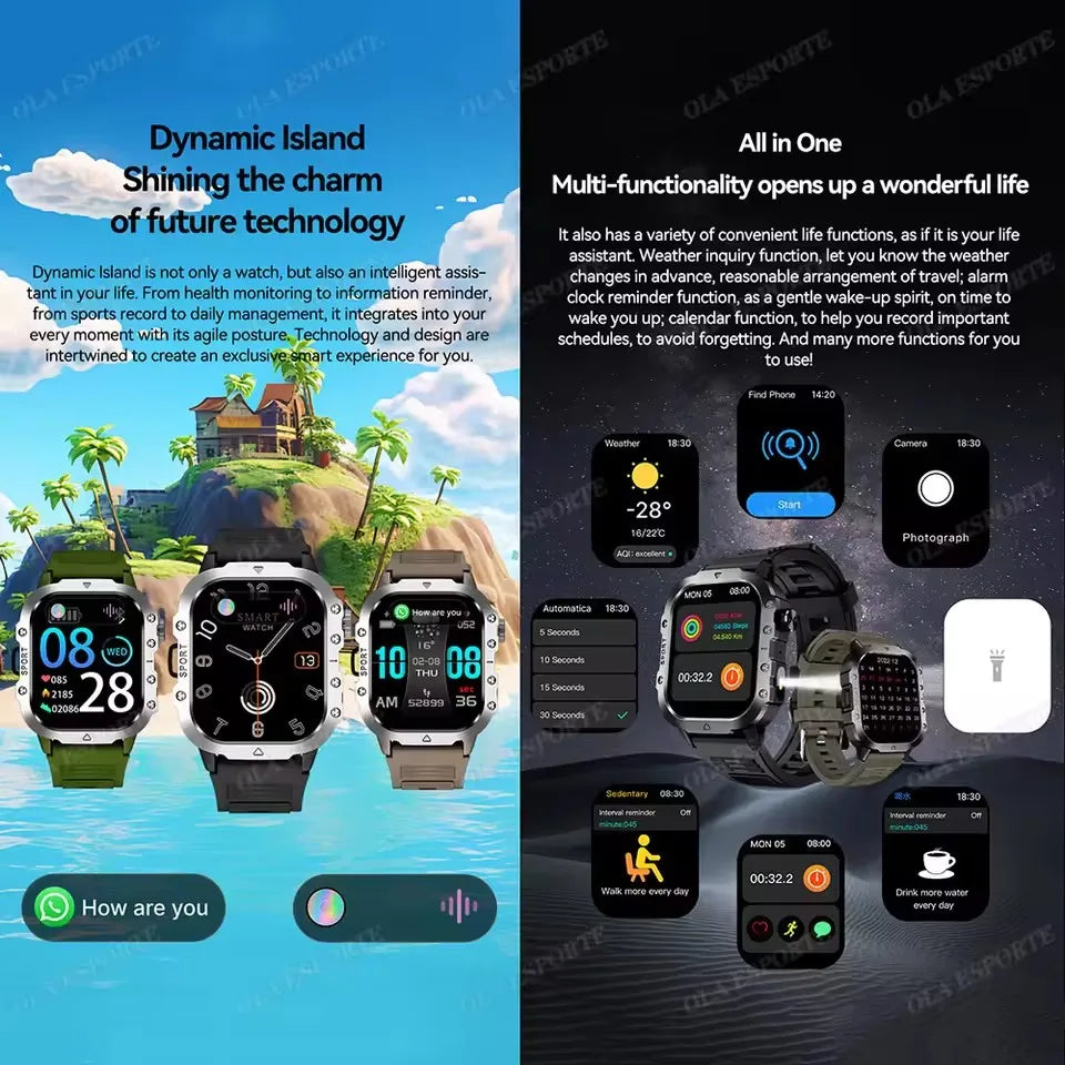 2025 New SmartWatch Men Militray Outdoor GPS Sport Watches Heart Rate Sleep Waterproof Smart Watch IOS Android