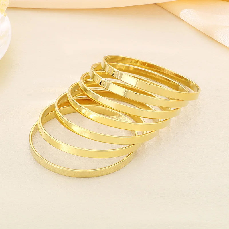 Simple Fashion 5mm 7pcs Flat Surface Stainless Steel Bangle For Women Wedding Party Bracelet Famale Trendy Jewelry Gifts