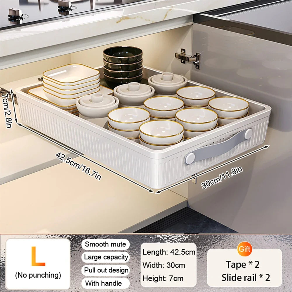 Kitchen Sliding Cabinet Shelf with Slide Rails Drawer Pull Out Storage Tray Spice Rack Bowl Dish Shelf Pantry Kitchen Organizer