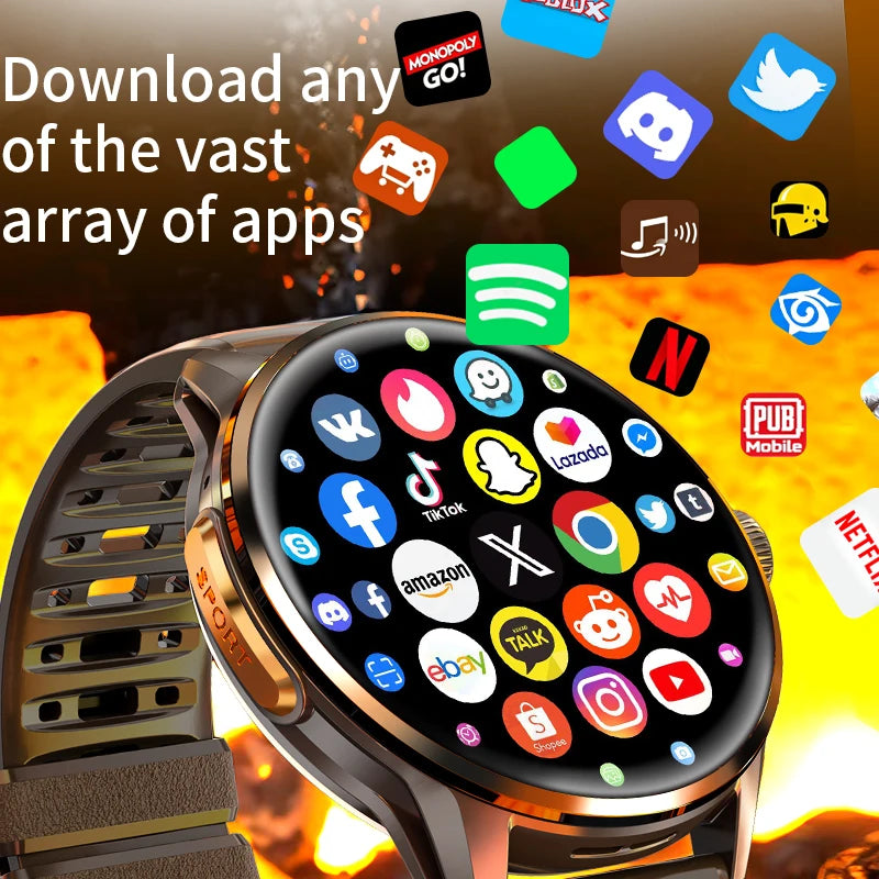 H100 Android Smart Watch 4G Network SIM Card 1.8'' AMOLED 480*480 Large Screen 190° Rotating Camera APP Download Smartwatch Men