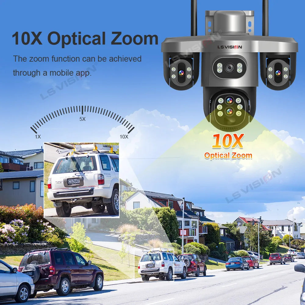 LS VISION 10X Optical Zoom Three Screens Outdoor Surveillance Camera 4g Security Wifi 3 PTZ LENS Cctv Automatic Tracking V380