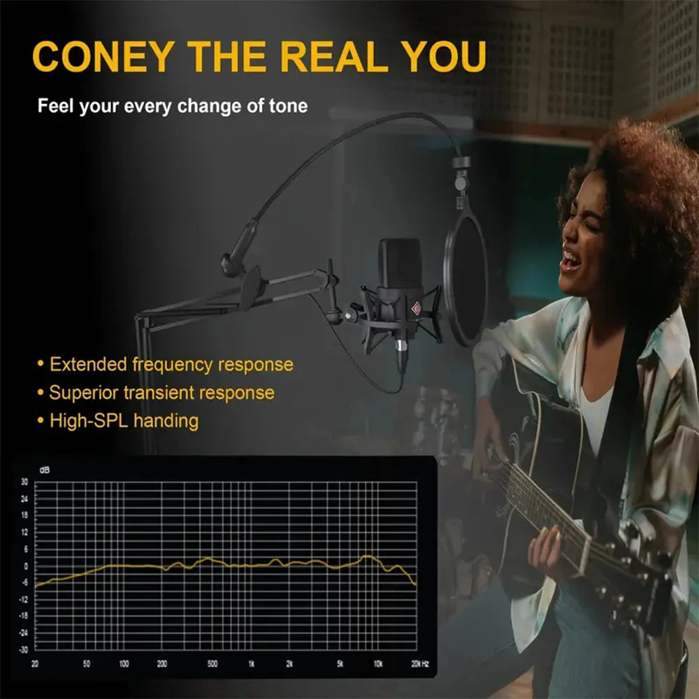 Professional 26mm Core Condenser Microphone TLM103 Home Recording XLR Connector Mic with Shockproof Holder for Gaming Streaming