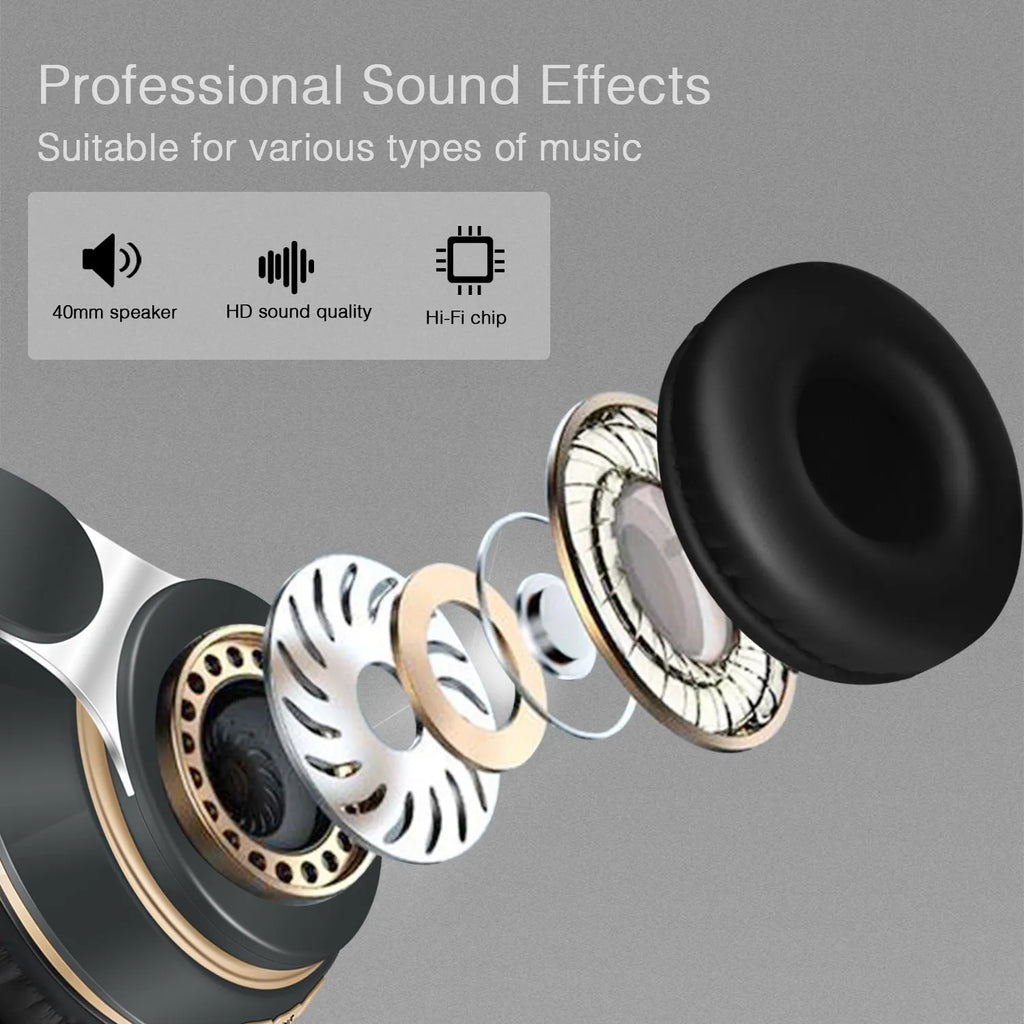 Popular Stereo Bluetooth Headset Wireless Headphone Audio Mp3 Earphone Support SD Card with Mic Student New Year Birthday Gift