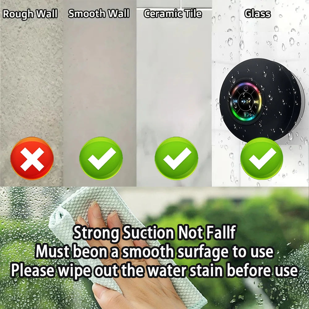 Portable Wireless Bluetooth Speaker LED Light IPX4 Waterproof Speaker Outdoor Bathroom Suction Cup Mini 3D Subwoofer Sound Box