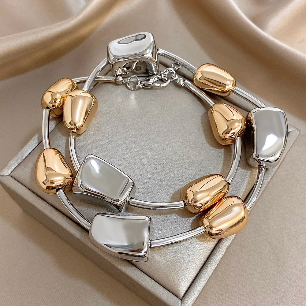 New Trendy Women's Necklace CCB Gold Silver Color Irregular Big Small Geometry Shape Chain Unique Necklace Fashion Jewelry