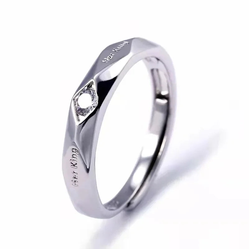 Luxury Trendy Couple Pledge Love Token Ring with Letter His Queen&Her King Engraved Wedding Ring for Women&Men Finger Rings