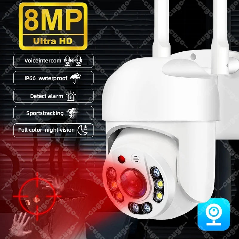 8MP WIFI Surveillance Camera Outdoor Waterproof Wireless Camera PTZ Human Detect Two-way Audio 8X Zoom CCTV Security Monitor Cam