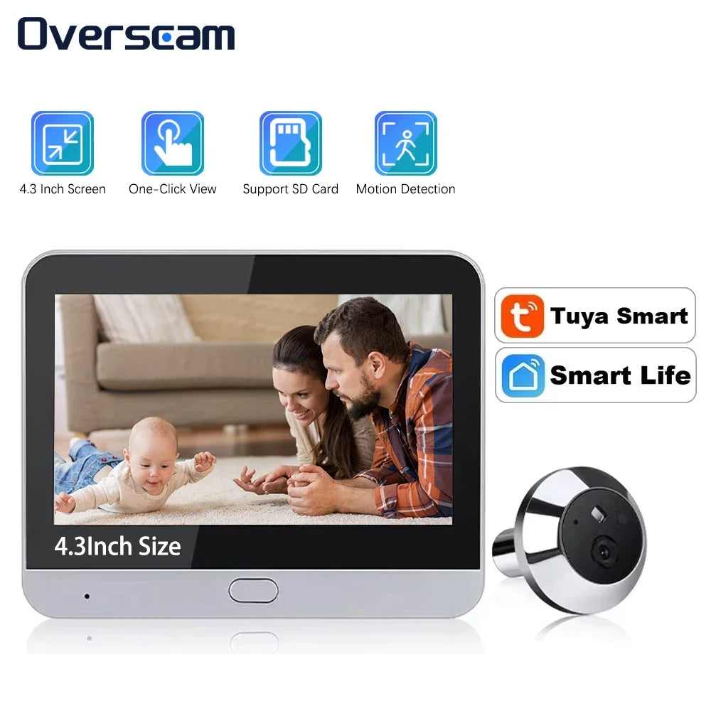 5MP Tuya Smartlife Home Doorbell Cat Eye Camera PIR Motion Detection Wifi Doorbell Night Vision Peepholes 4.3 Inch Baby Monitor