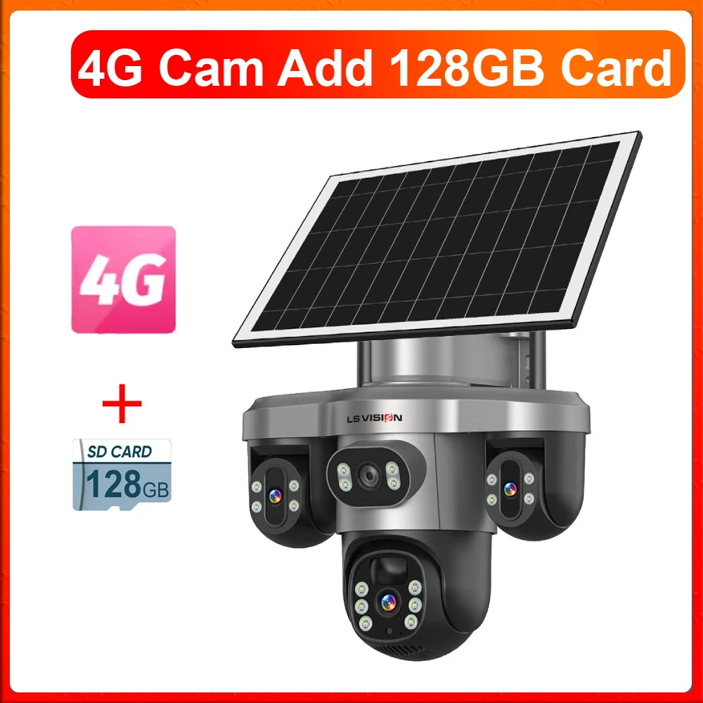 LS VISION 15MP 4G/WiFi Solar Camera Three Screens 10X Zoom Outdoor Surveillance Cameras Security PTZ PIR Night Vision CCTV V380