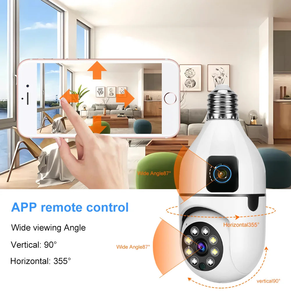8MP E27 WIFI Camera Dual-Lens Bulb Camera 360° Zero Blind Spot Color+IR Night Vision  AI Human Detection 2-Way Audio Voice Alarm