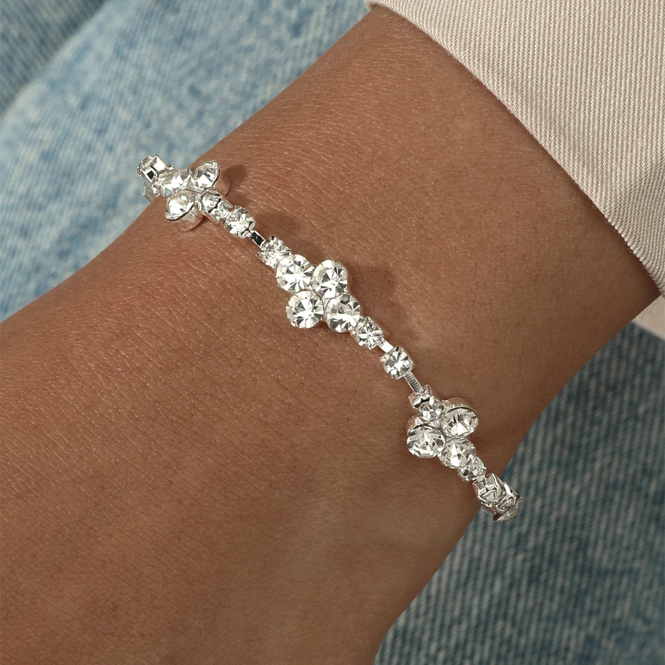 Wedding Bridal Jewelry 1-10 Row Cuff CZ Rhinestone Crystal Stretch Strand Bracelet Bangle Dropshipping