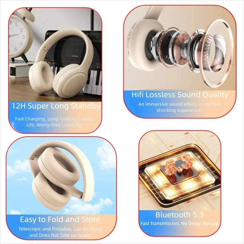 Wireless Headphones  Bluetooth 5.3 Foldable Adjustable Stereo Gaming Earphone Earphones Noise Cancelling Gaming Bluetooth+3.5mm