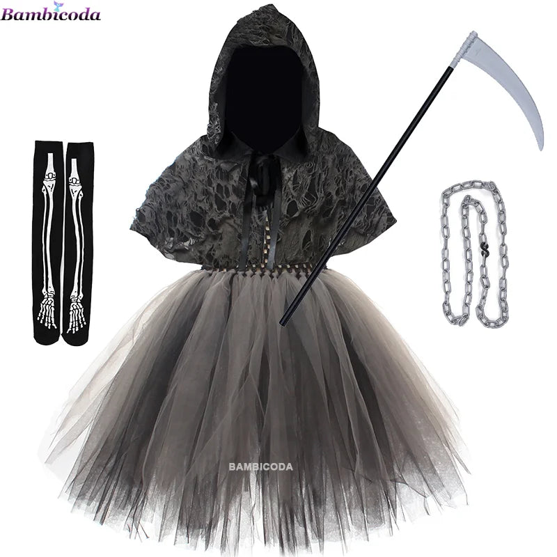 Halloween Girls Demon Horror Death Costume Cosplay Fancy Dress Party Accessories Medieval Hooded Cloak Clothing Party Clothes