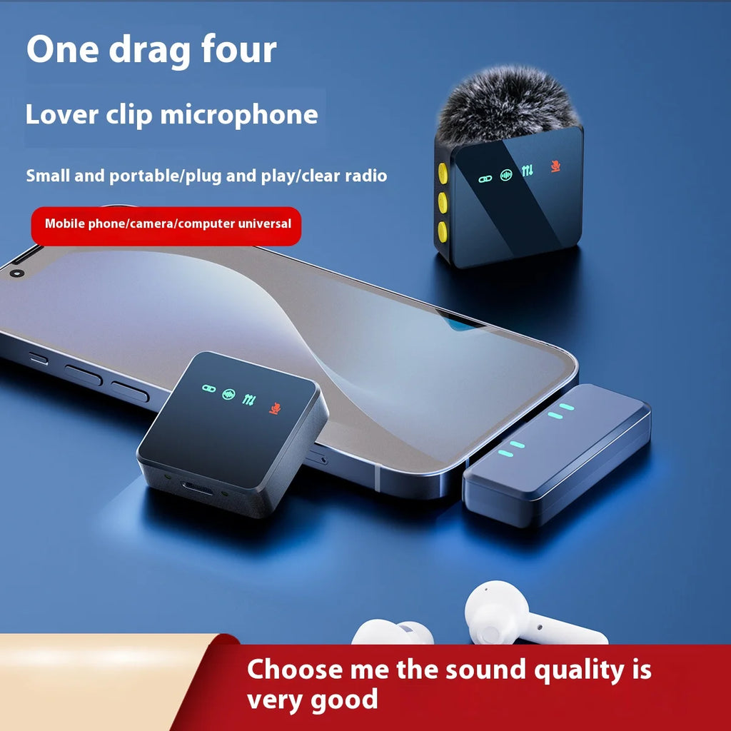 1 In 4 Pink Noise Canceling Lavalier Microphone With Windproof Cap Wireless Mute Function For Cell Phone Portable Audio Video