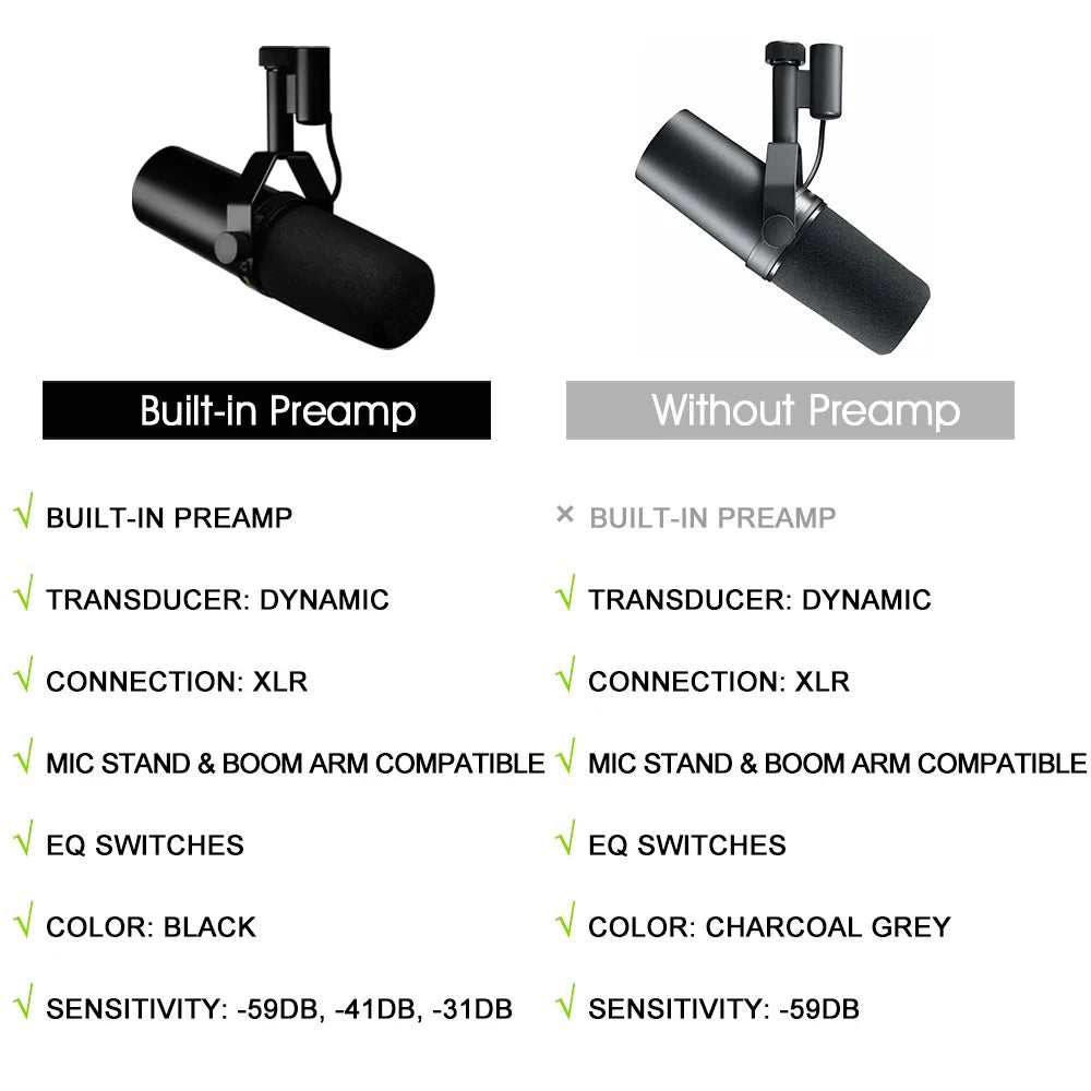 TOP Quality SM7DB Dynamic Vocal Microphone Selectable Frequency Response Built-in Preamp SM7B For Podcasting Recording Broadcast