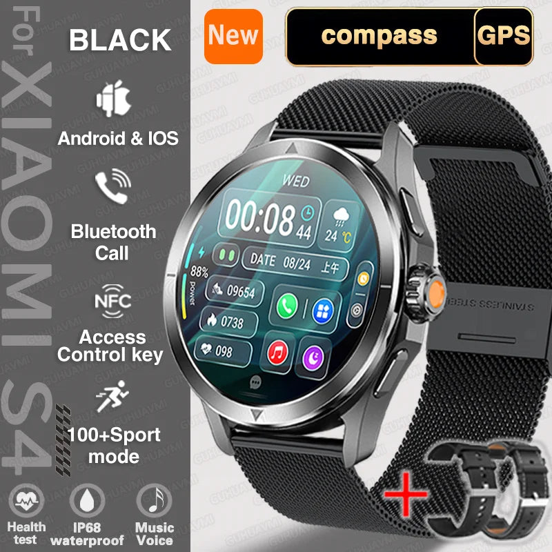 2025 New S4 Ultra Outdoor Sport Smart Watch Men AMOLED HD Screen NFC GPS Compass Heart rate Waterproof Bluetooth Call SmartWatch