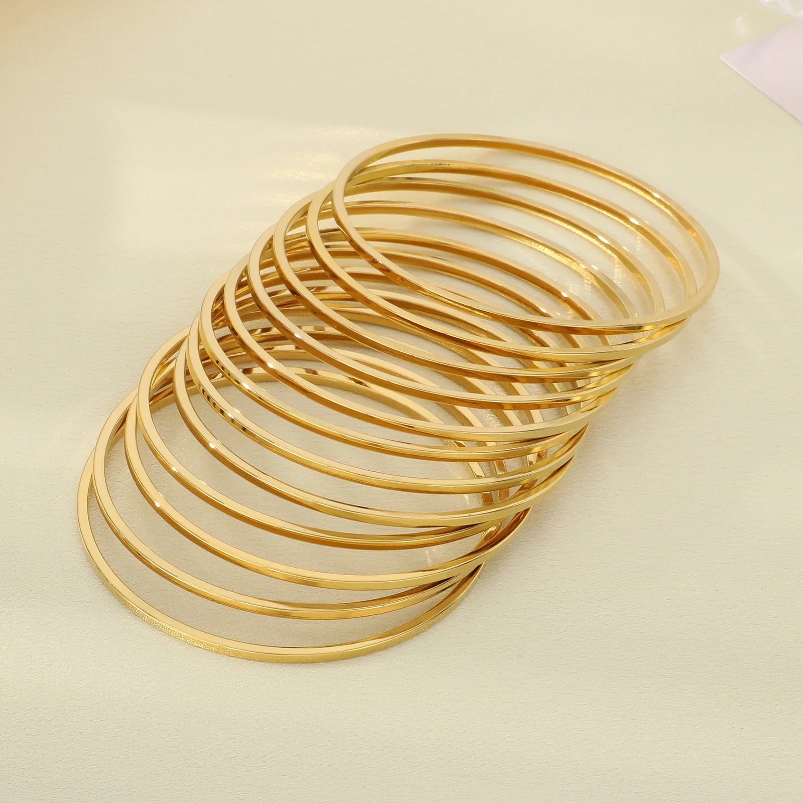 New 2mm Stainless Steel Bangles For Women Indian Multiple Layer Round Women Bracelet Gold Color Wedding Engagement Jewelry Gifts