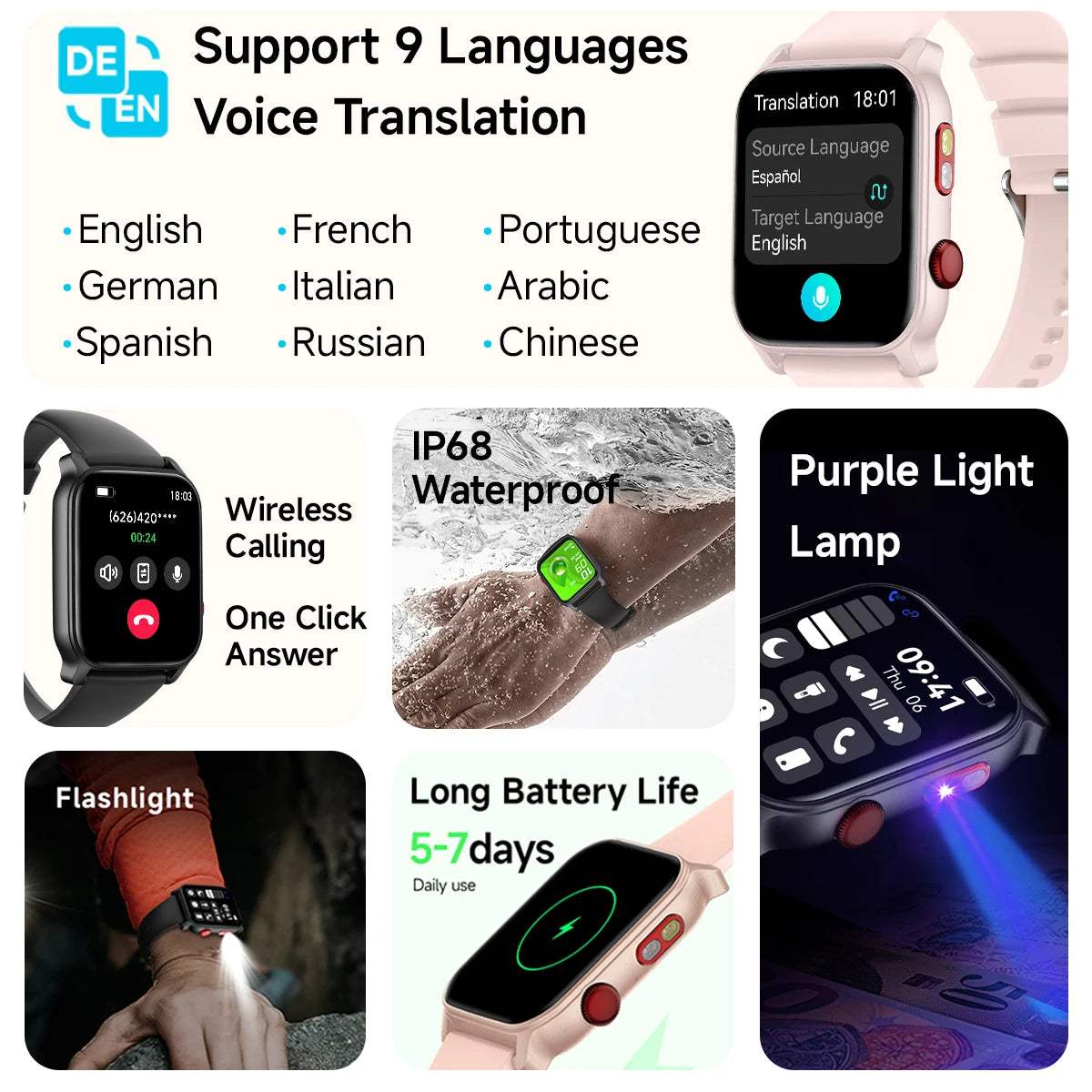 NEW Smart Watch AI Translation Health&Sleep Monitoring IP68 Waterproof 100 Sports Modes Fashion Smartwatch For Men Women Gift