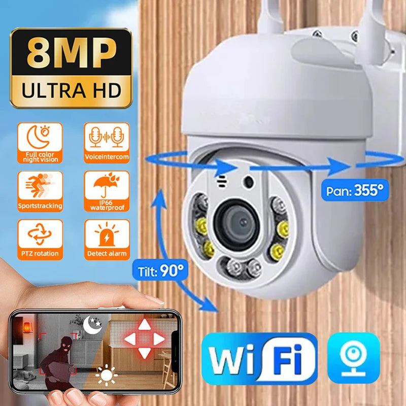 8MP WIFI Surveillance Camera Wireless IP Cameras Outdoor Auto Tracking Color Night Vision 8X Digital Zoom CCTV Security Monitor