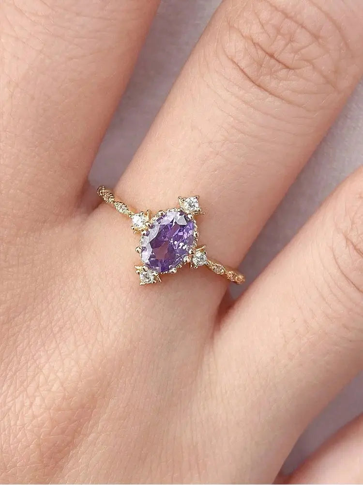 925 Sterling Silver Shining Little Crown Purple Zircon Ring For Women Engagement Wedding Luxury High Quality Fine Jewelry