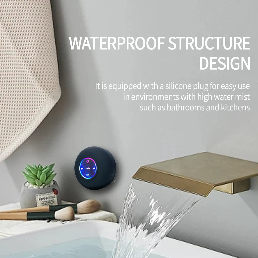 Portable Wireless Bluetooth Speaker LED Light IPX4 Waterproof Speaker Outdoor Bathroom Suction Cup Mini 3D Subwoofer Sound Box
