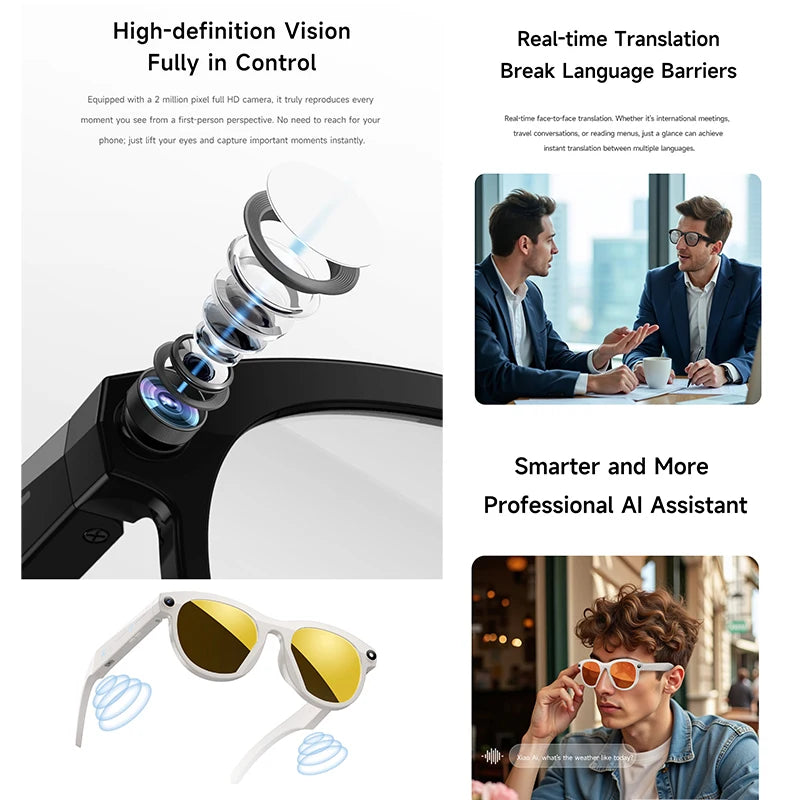 2025 200W HD Smart Glasses With AI Camera For Voice Calls And Translation High-definition Photography Video Recording Sunglasses