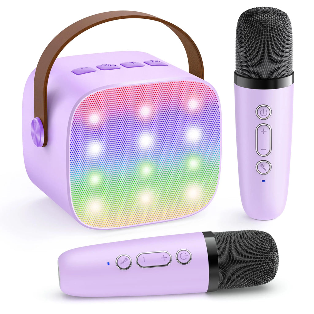 Haomuren Mini Karaoke Machine Portable Bluetooth 5.3 PA Speaker with 2 Wireless Microphones for Home Family Singing Gift K12