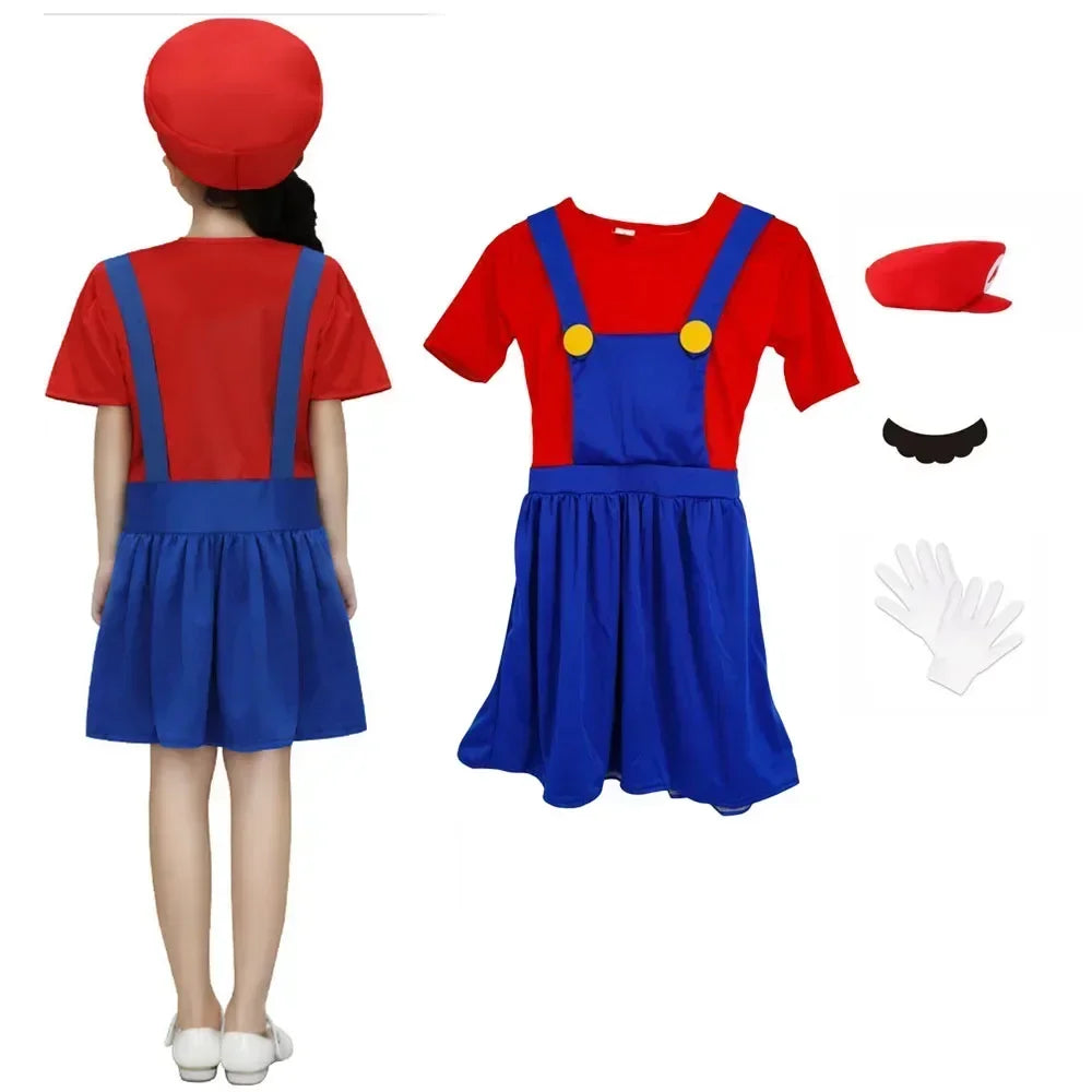 Halloween   Plumber Bros Cosplay Costumes Funny Halloween Carnival Outfits for Men Women Fancy Jumpsuit with Hat Mustache Gloves