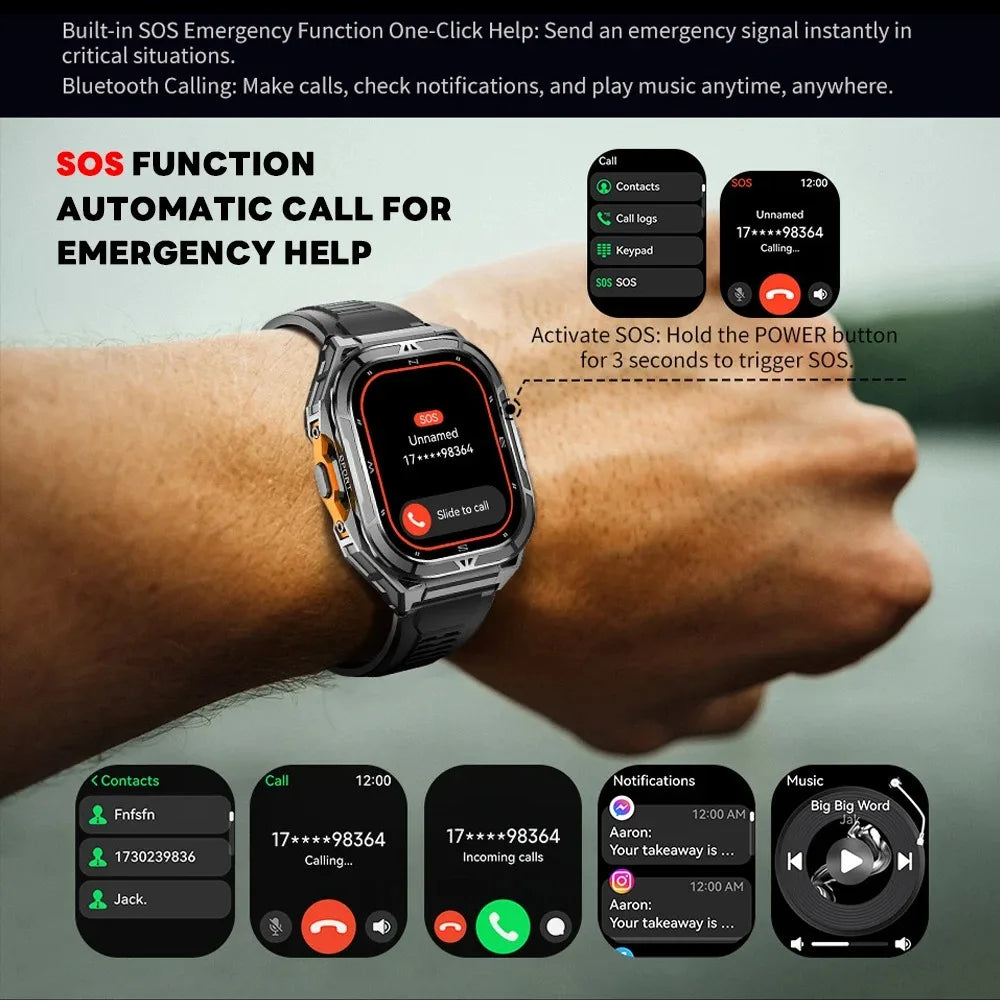 2025 New GPS Smart Watch Men 1.96-inch HD AMOLED Screen Compass Bluetooth Call 5ATM Waterproof Sport Smart Watch for Android iOS